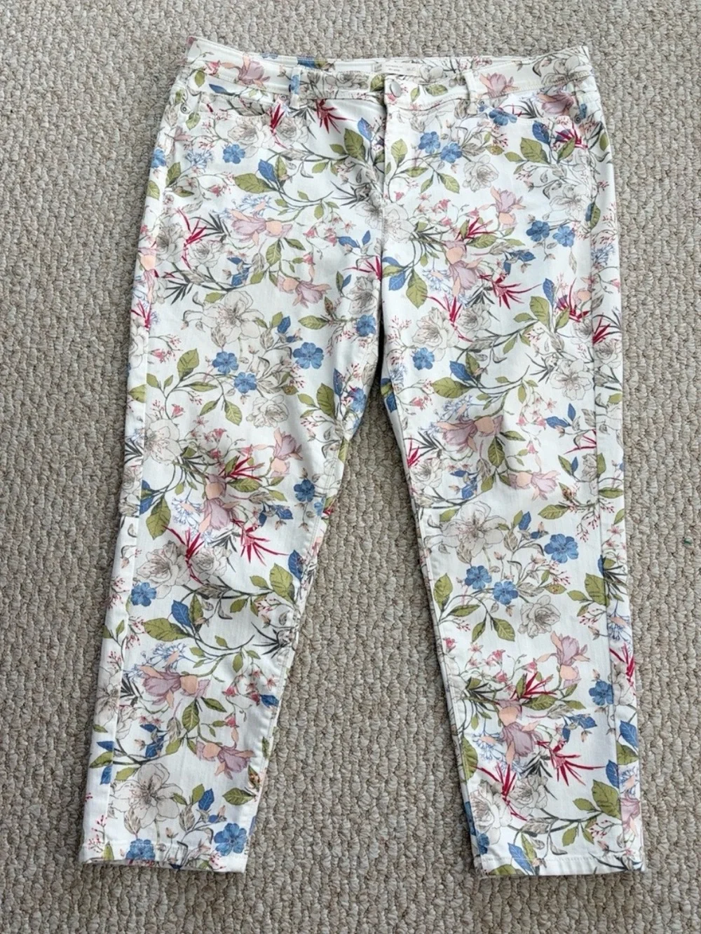 J Jill Floral Print Authentic Fit Slim Ankle Stretch Denim Jean